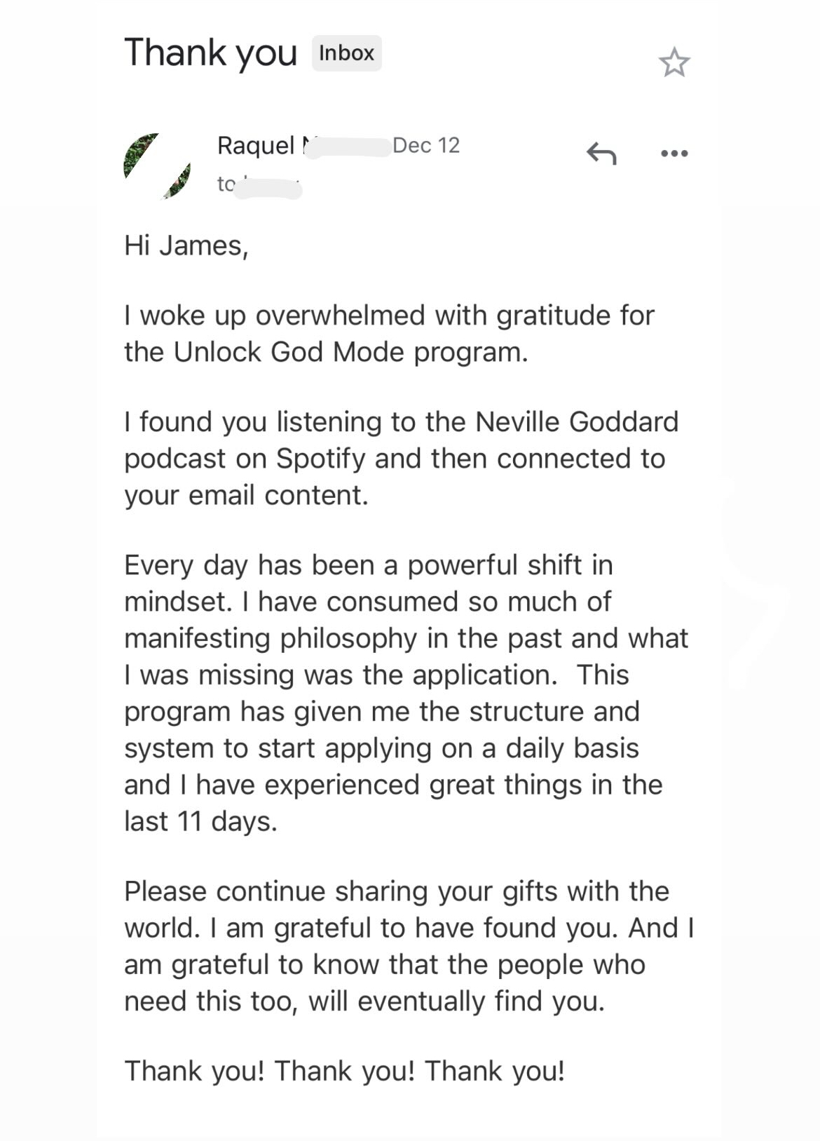 Real member testimonial screenshot
