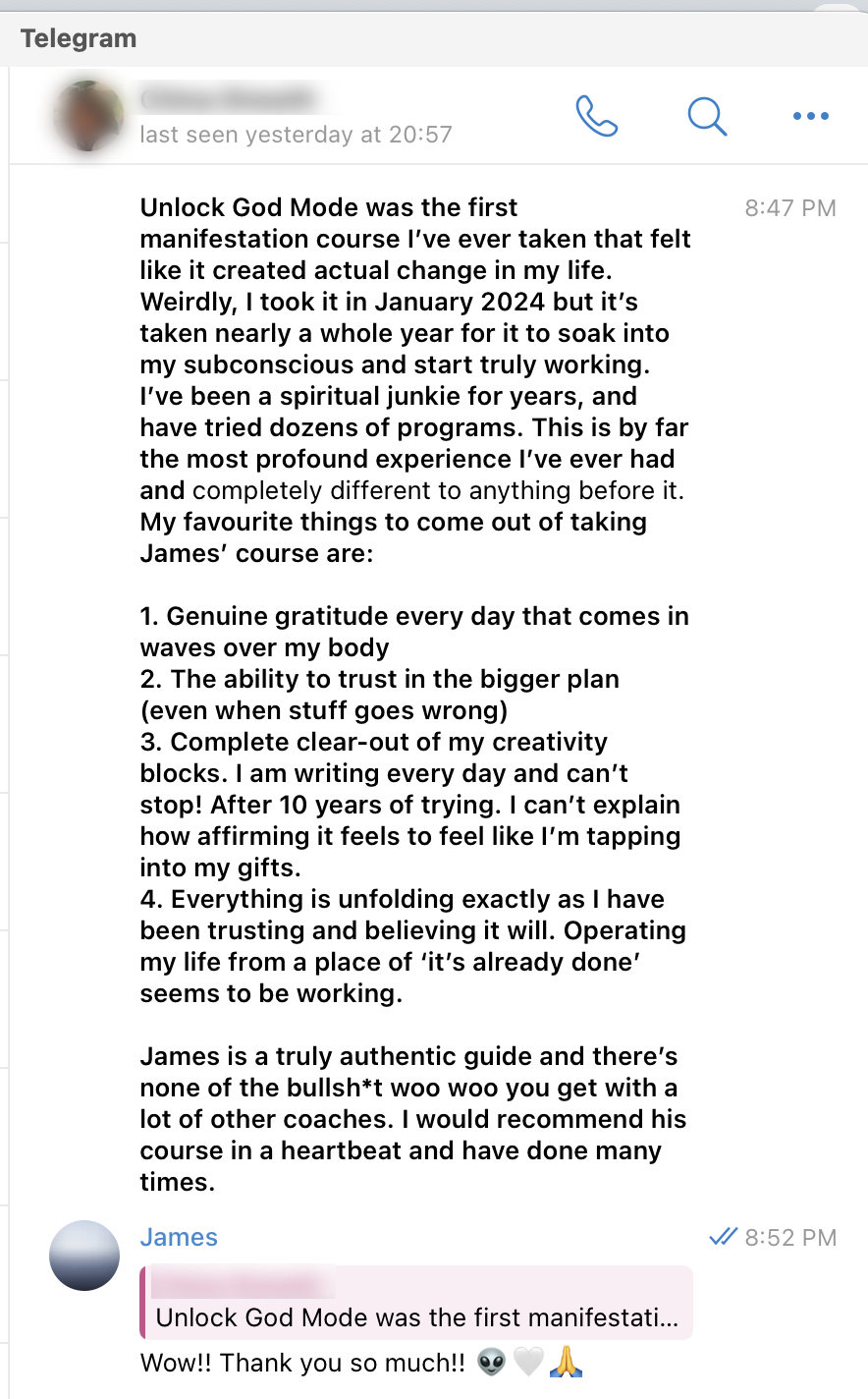 Real member testimonial screenshot