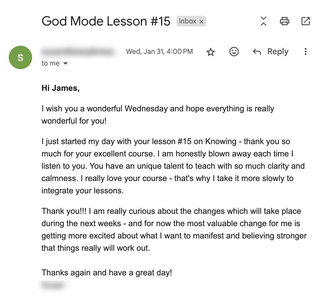 Real member testimonial screenshot